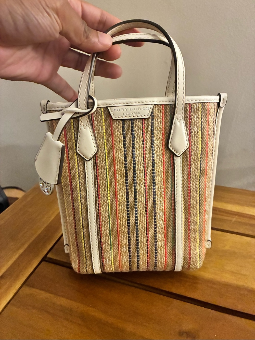 Tory Burch Perry Mini Striped Raffia Tote